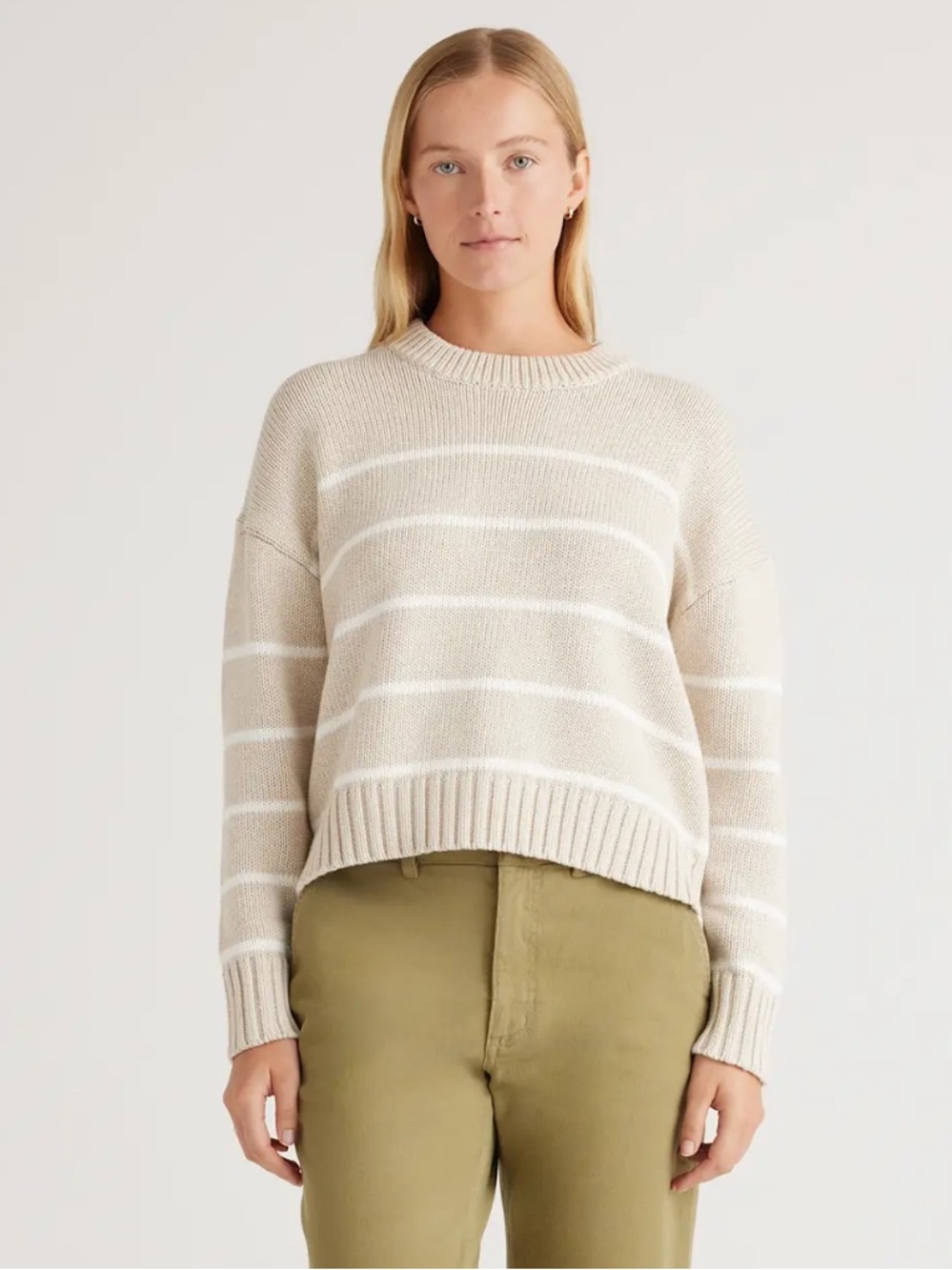 Quince Organic Cotton Striped Crew Sweater